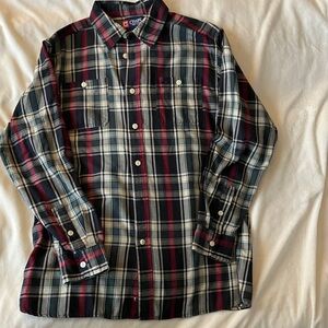 Classic Boys Chaps Plaid Shirt, Black, cream and burgundy.